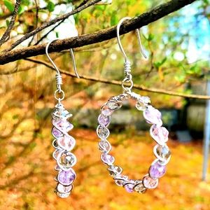 HandMade BRAIDED silverwire Crystal Hoop Earrings